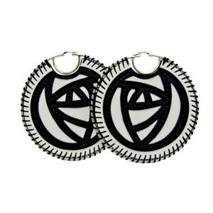 Loewe Leather Rose Whipstitch Large Statement Hoop Earrings w Box Dustbag